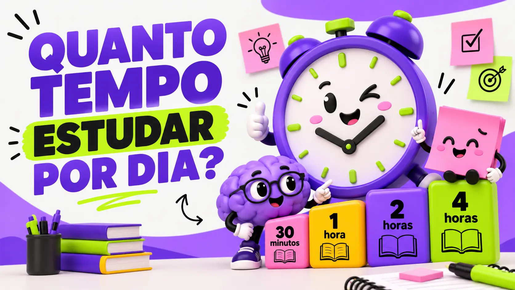 Relógio com blocos de 30 minutos a 4 horas para calcular o tempo diário de estudo para concurso